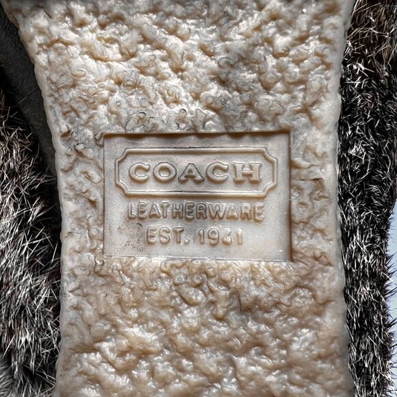 COACH Maryann Tan Suede & Rabbit Fur Beaded Platform Boots with Pom Pom 7.5 - Picture 7 of 11